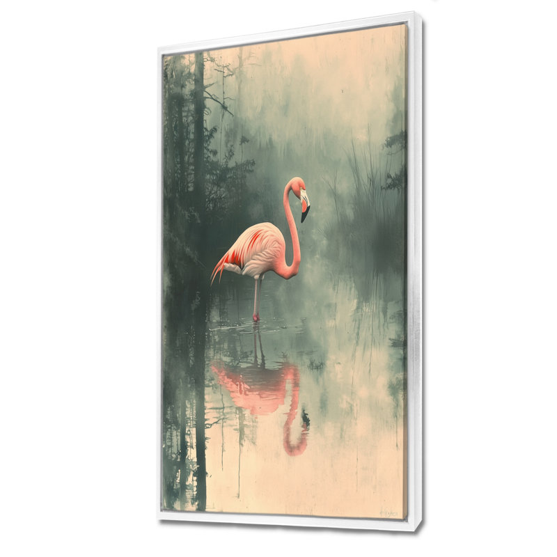 Codan Flamingo In The Marsh II - Flamingo, reproduction sur toile, H 60 po x l 28 po, Impression encadrée flottante, Blanc