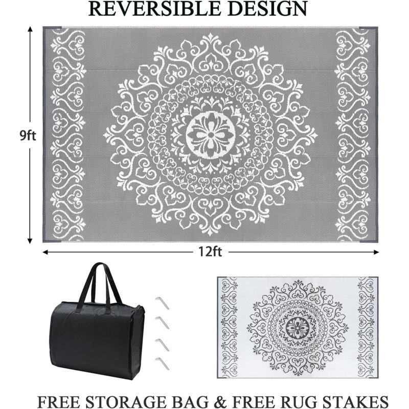 Outdoor Rug, Rectangle 9' x 12', Gray
