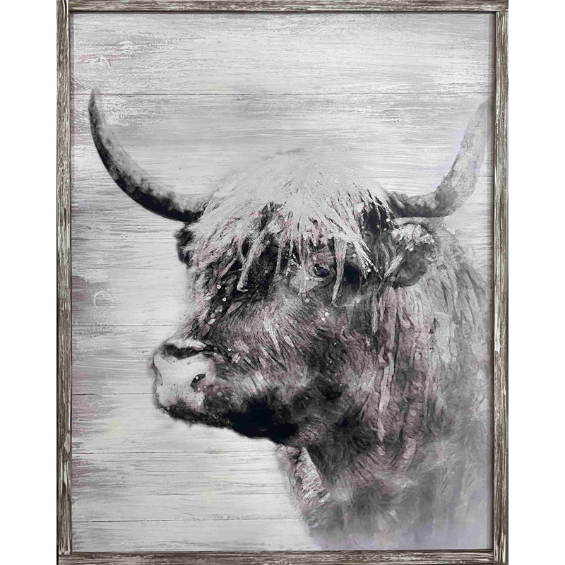 Monochromatique majestueux: le taureau en noir et blanc - impression sur toile tendue, H 24 po x l 16 po x P 1,5 po