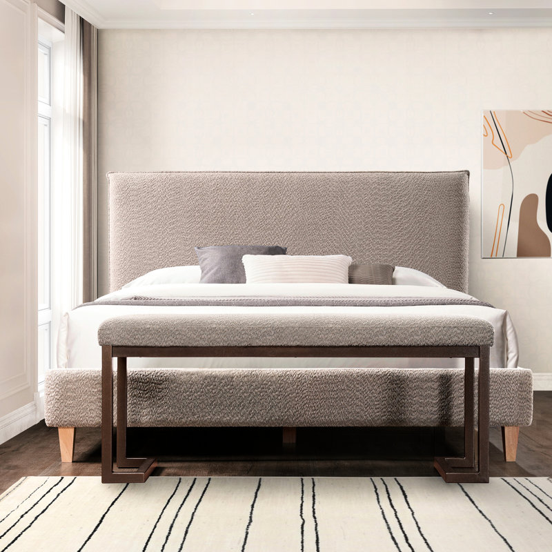 Gray Bedroom Bench - Metal, Elegant & Comfortable Boucle Upholstered Metal For Stable