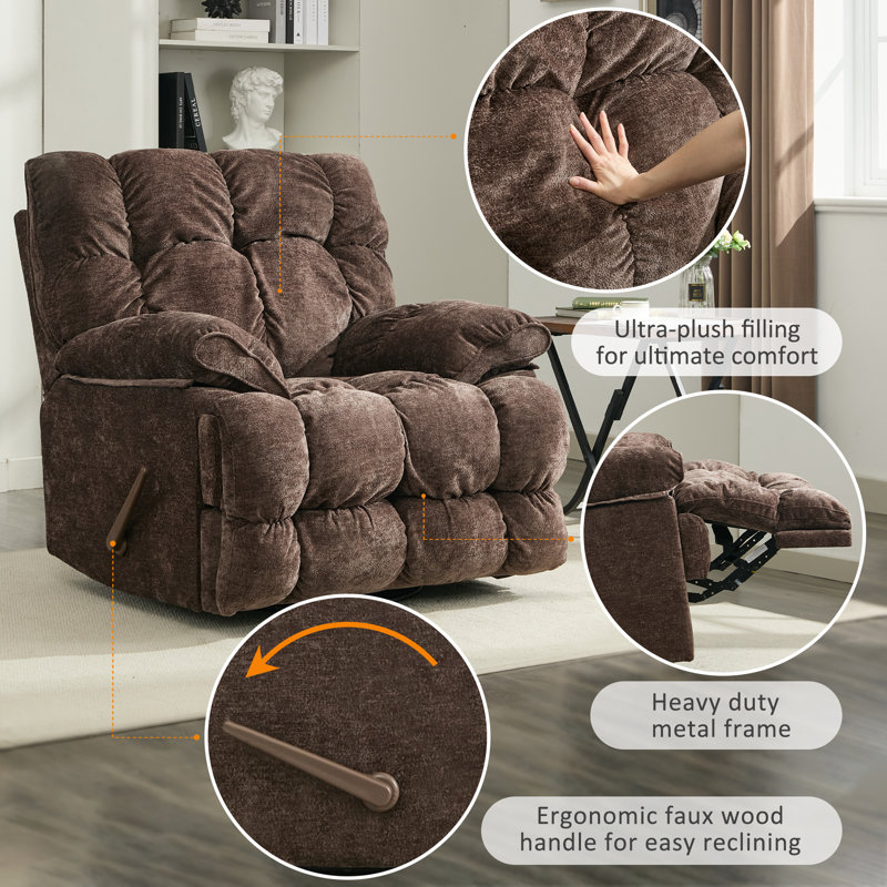 42" Oversized Rocker Recliner Chair, Swivel Rocker Recliner For Living Room, overstuffed Extra Wide Rocking Recliners Soft With Breathable Soft Fabric, up To 350lbs