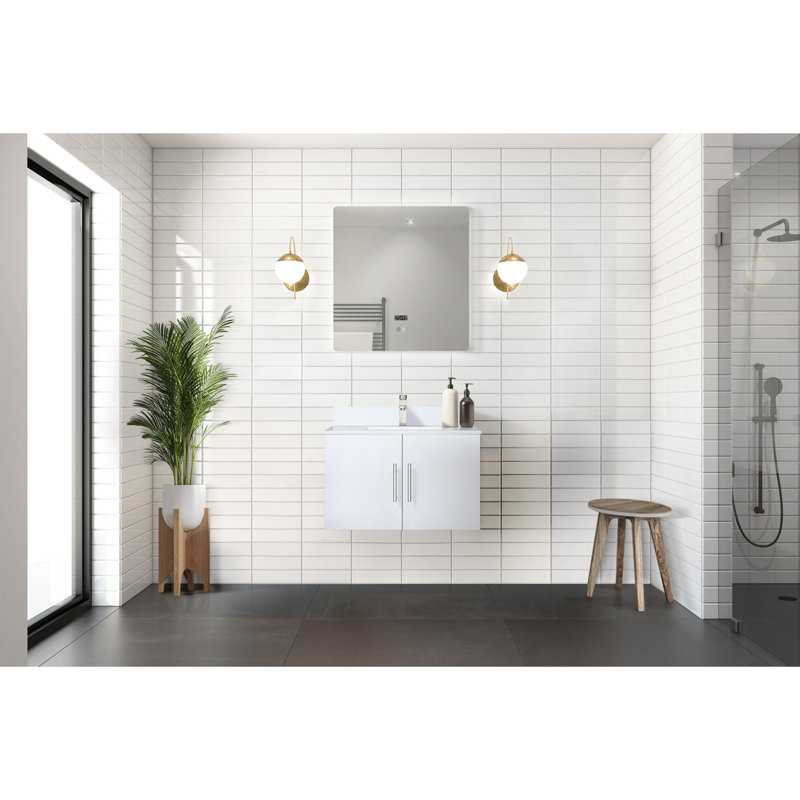Meuble-lavabo blanc lustré 30 po X P 22 po D, dessus en quartz blanc et ensemble de robinet