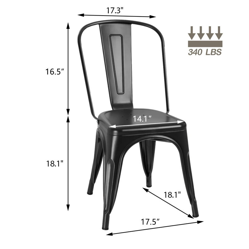 Chaise d'appoint empilable à dossier à lattes en acier Lilian, Noir