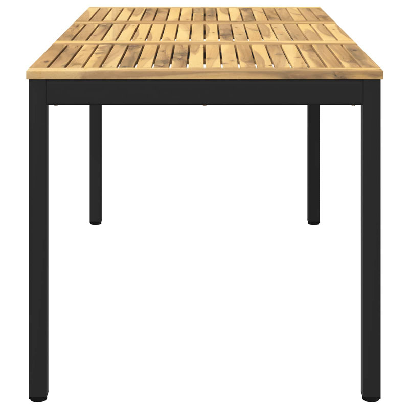 Acacia Dining Table with Steel Base, Black, 75cm H x 141cm W x 80.5cm D, Natural