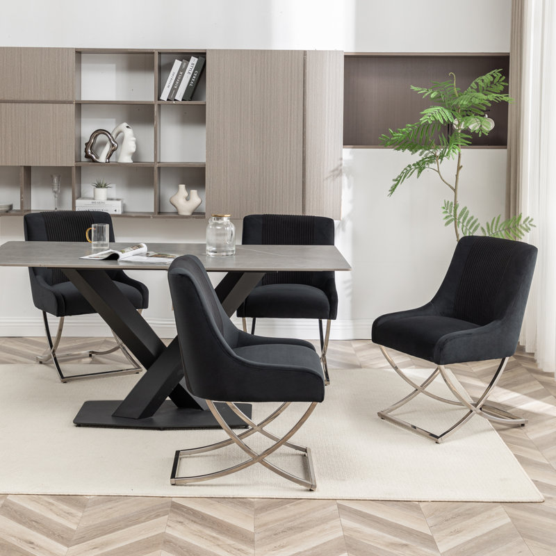 Chaise d'appoint rembourrée en velours Elian, Noir, noir, noir, noir, 4