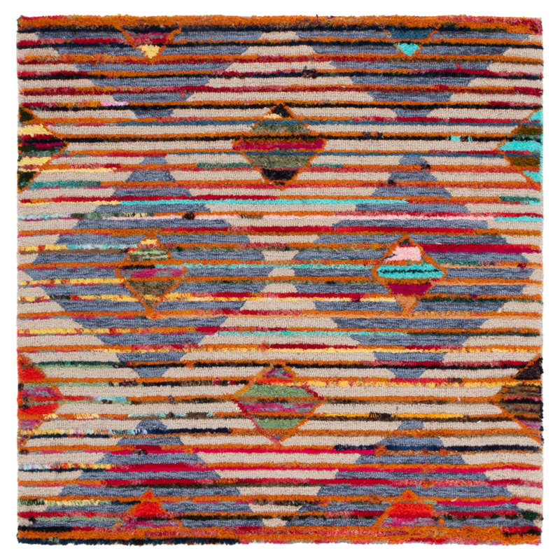 Klasina Hand Tufted Wool/Cotton Geometric Rug in Beige/Blue, Square 4'