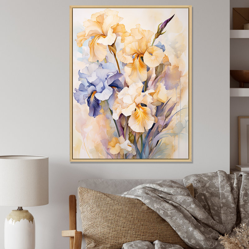 «Beige et bleu» Minimalisme Irises Serenity Blooms III sur toile, Cadre naturel flottant, H 40 po x l 30 po x P 1,5 po