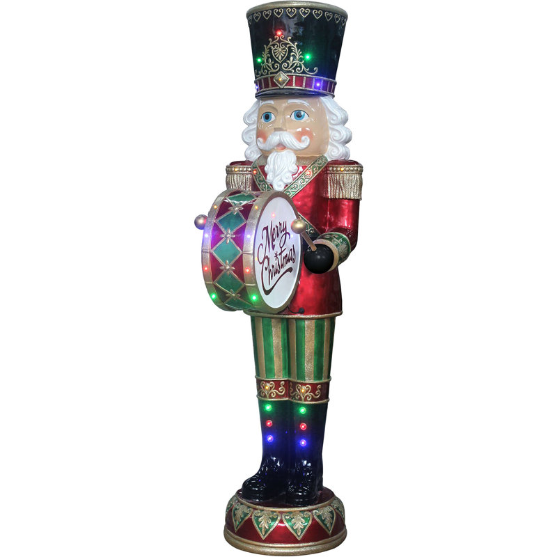 6-Ft Red and Green Nutcracker with Drum and LED Lights