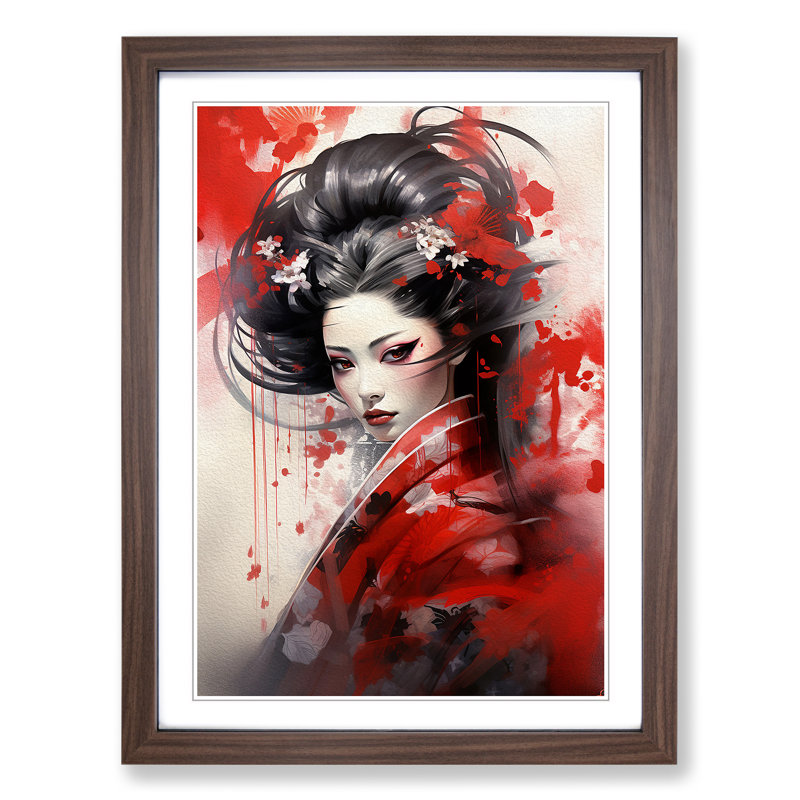 Geisha Symbolism Art - Framed Print, Walnut Framed, 34cm H x 25cm W