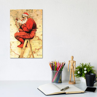 Père Noël à la carte - reproduction d'art murale - toile tendue