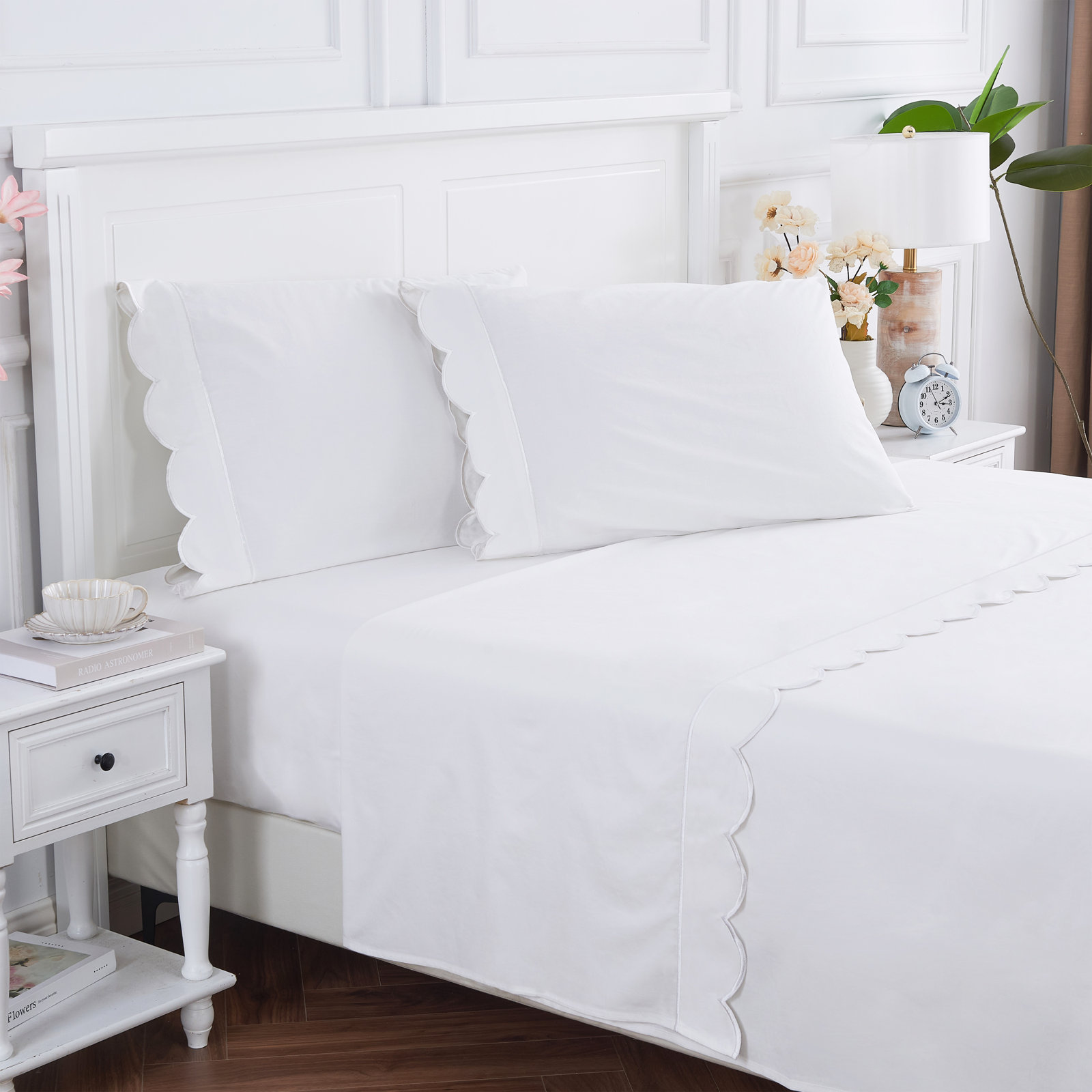 Rollings Cotton Sheet Set, King Sheet Set with 2 Pillowcases, White