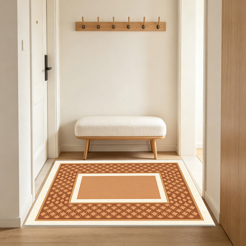 Caramel Brown Lattice Border carpet-easy to clean, machine-washable, soft and comfortable; suitable for door mats, kitchens, living rooms, bedrooms, corridors, and laundry areas. Easy to clean, durable carpet for home decoration.