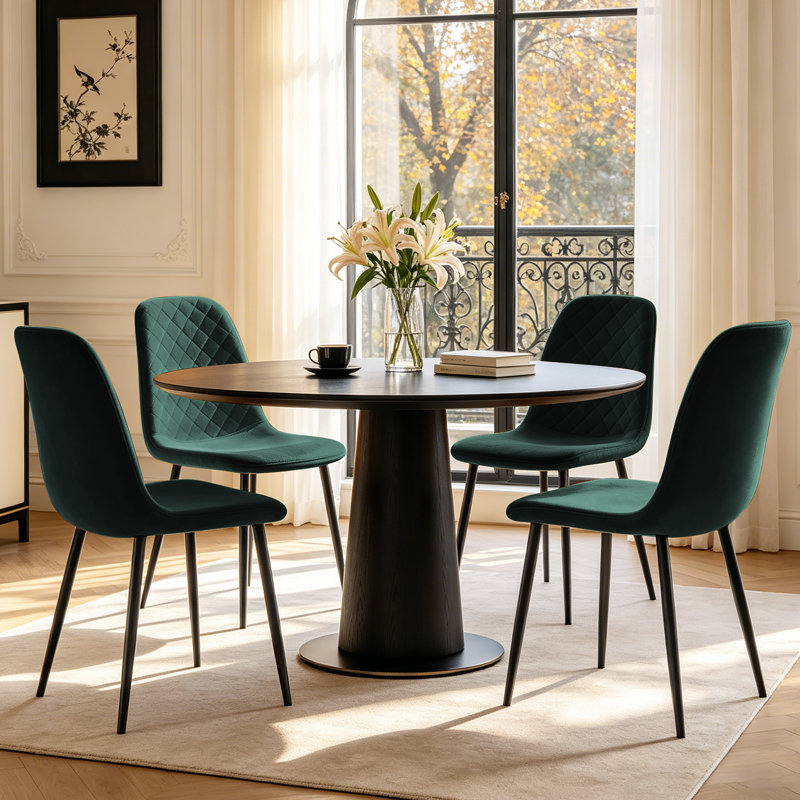Velvet Upholstered Dining Chairs with Diamond‑Quilted Backrest and Sturdy Metal Legs, Green
