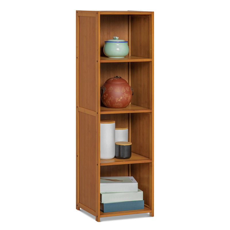 Brown Bamboo 4-Shelf Adjustable Modern Bookcase