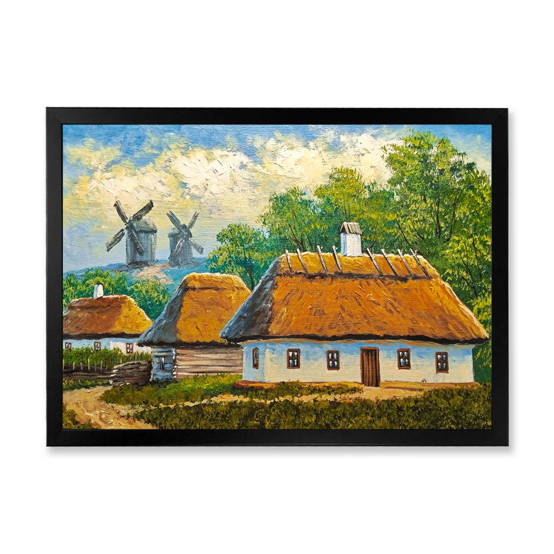 Vieux village rustique, paysage, art mural traditionnel, H 8 po x l 12 po x P 1 po, Cadre photo noir