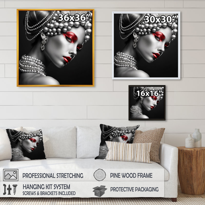 «Norberg Vintage Asian Classic Beauty» en rouge et noir - reproduction sur toile, H 30 po x l 30 po x P 1 po