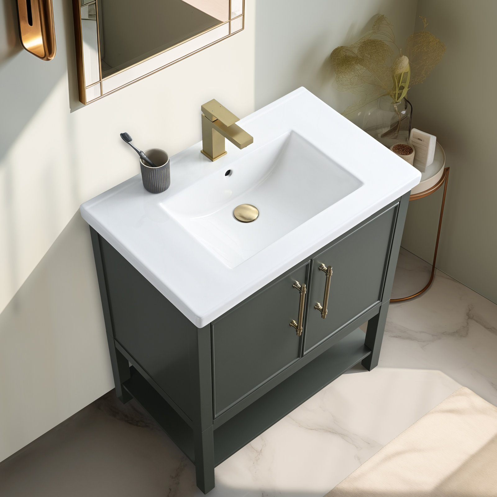 Jewell 30'' Single Bathroom Vanity, Vintage Green/Antique Brass