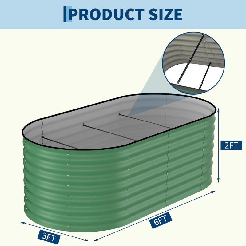 Metal Raised Garden Bed, Green, 60cm H x 180cm W x 90cm D