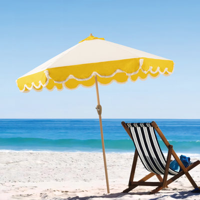 Patio Umbrella with Crank Lift, Outdoor Umbrella with 6 Aluminium Ribs with Tassels for Patio, Deck, Poolside