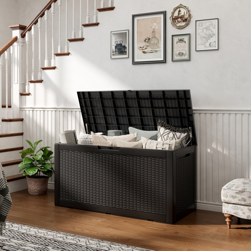 Boîte de rangement verrouillable pour l'extérieur, H 24,53 po x l 48,03 po x P 21,46 po, Noir