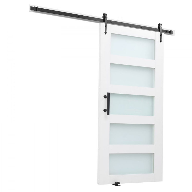 Porte de grange coulissante avec quincaillerie 84 po Panneau de fibres à densité moyenne en verre givré, 42 po x 84 po