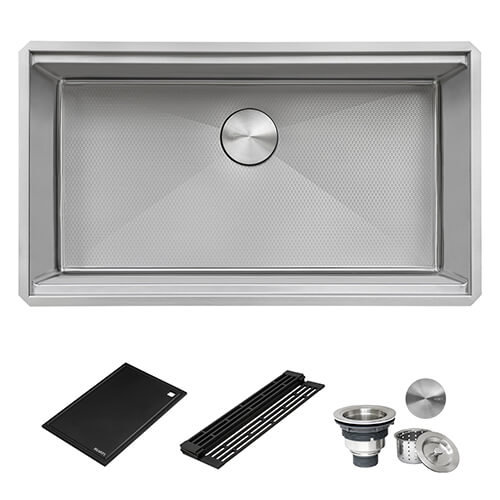 Ruvati Hex Bottom Workstation Scratch Resistant Embossed Kitchen Sink Stainless Steel, 19" L x 33" W