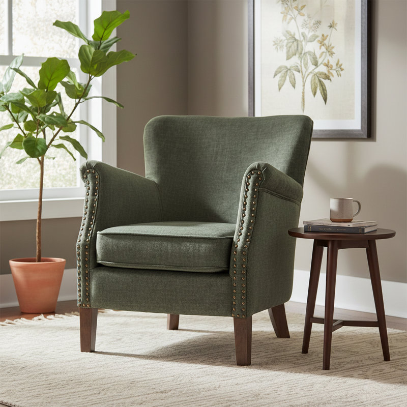 Velour Upholstered Armchair, Winter Moss