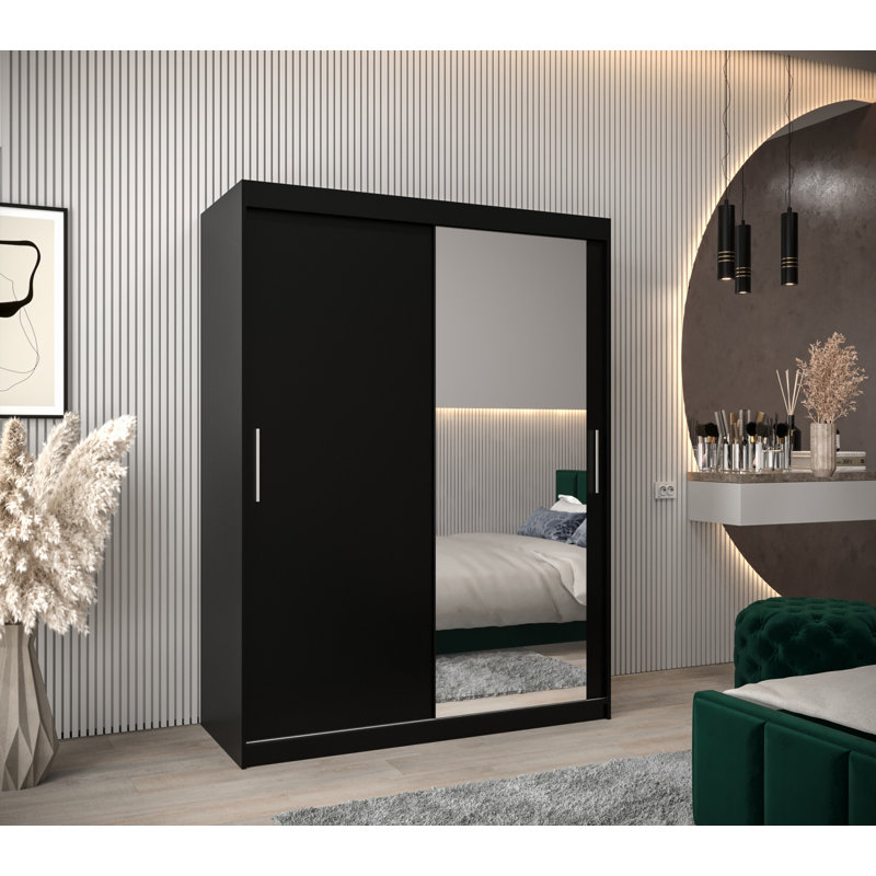Armoney 2 Door Manufactured Wood Wardrobe, Black Matt