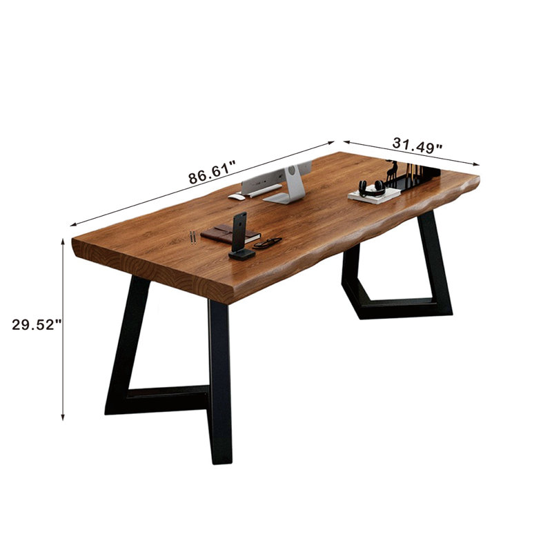 Bureau en bois massif avec plateau Drenna, H 29,52 po x l 86,61 po x P 31,49 po