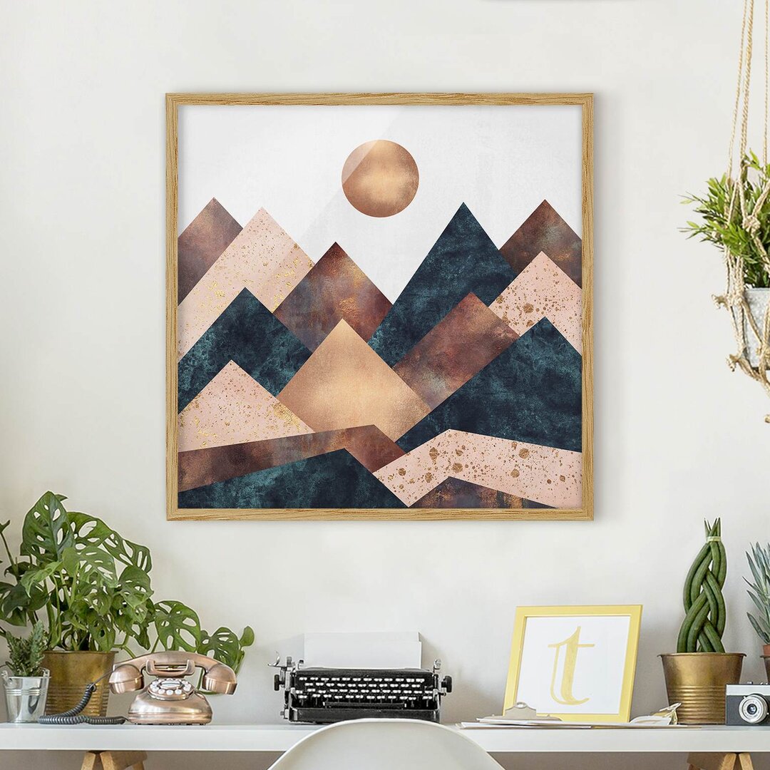 Gerahmtes Poster Geometric Mountains Bronze