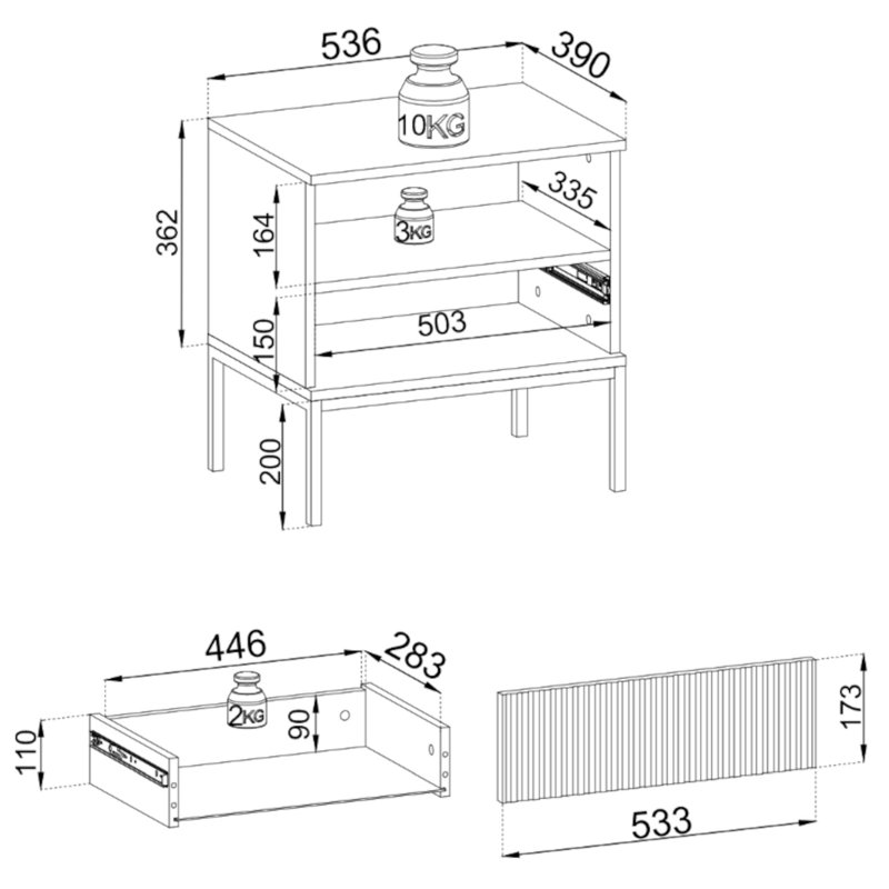 53.6cm W Manufactured Wood Bedside Table