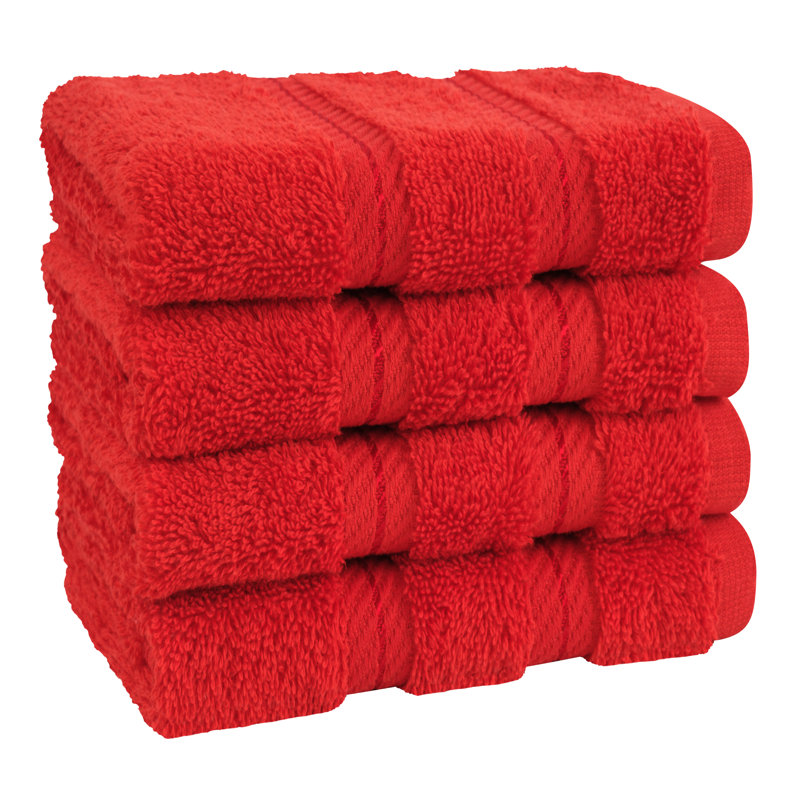Darcelle 100% Cotton 4-Piece Turkish Washcloth Set, Red