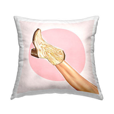 Cowgirl Boot Pink Circle Printed Throw Pillow Design By Ziwei Li