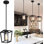 Luminaire suspendu 1 lumière noir pour îlot de cuisine, luminaires suspendus en métal de style campagnard avec abat-jour en verre, luminaire suspendu lanterne réglable pour la salle à manger, le vestibule, le couloir