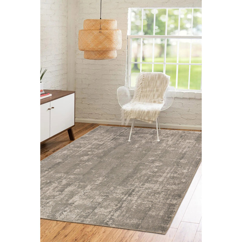 Tapis décoratif moderne à motif tissé gris, Rond 6 pi 9 po