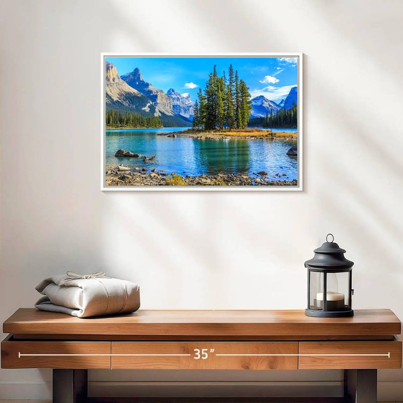 Lac Maligne, 19 po x 13 po, Cadre flottant blanc