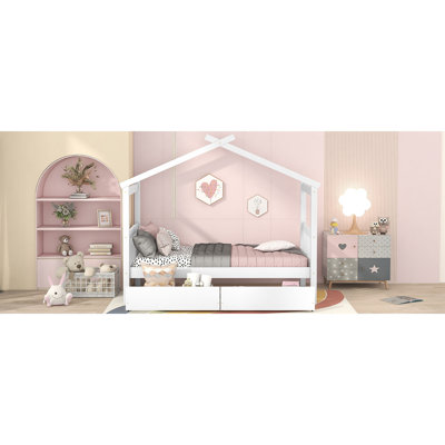 Lit simple en bois avec tiroirs