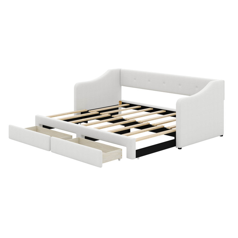 Lit de jour rembourré simple TG avec très grand lit avec tiroirs, Beige