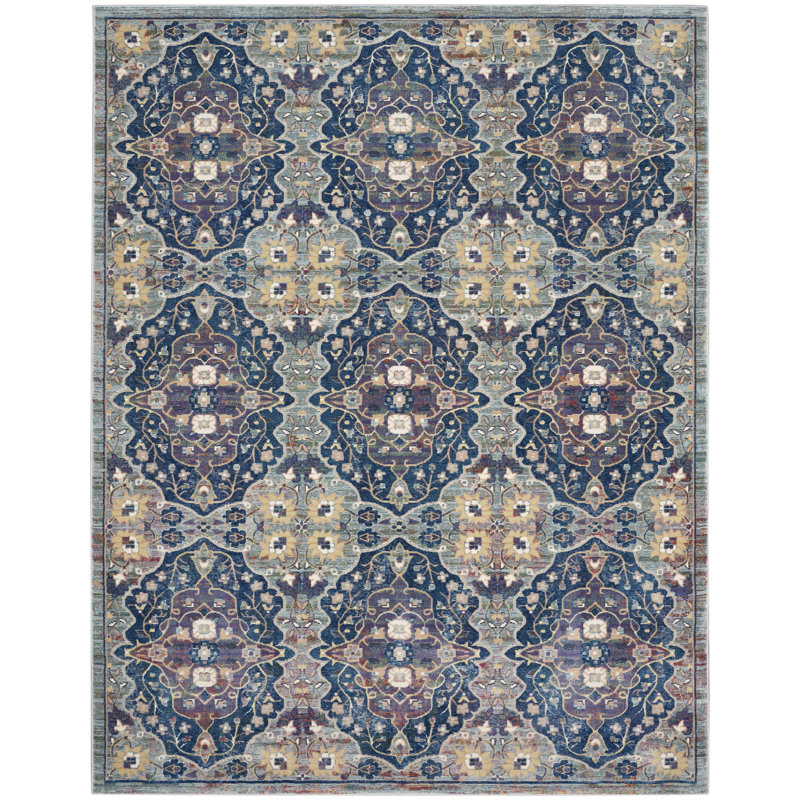 Tapis bleu marine traditionnel Raymond Farmhouse, Rectangle 8 pi 10 po x 11 pi 10 po