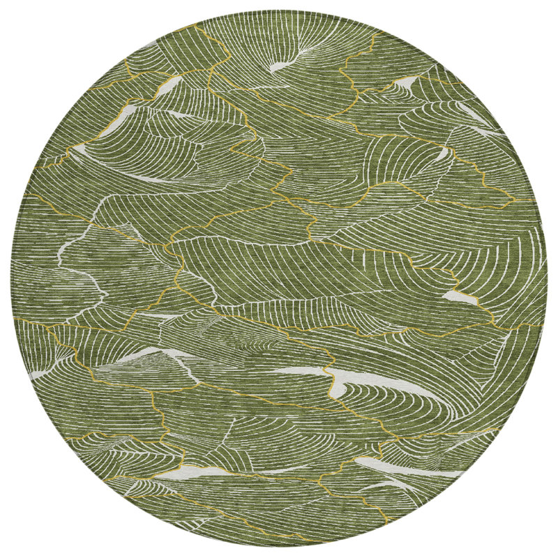 Sahari Olive Washable Indoor-Outdoor Rug - , 8' x 8'