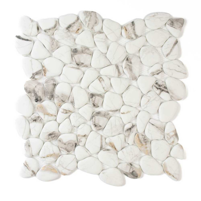 Huron Glass Pebbles Mosaic Tile, Calacatta