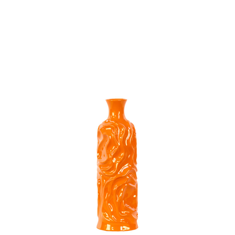 Vase de table rond en céramique, 12" H x 3,75" L x 3,75" D, Orange