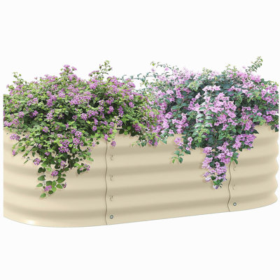 Outsunny 3.4' x 2' x 1' Galvanized Raised Garden Bed Kit, Outdoor Metal Elevated Planter Box with Safety Edging, Easy DIY Stock Tank for Growing Flowers, Herbs & Vegetables, Cream
