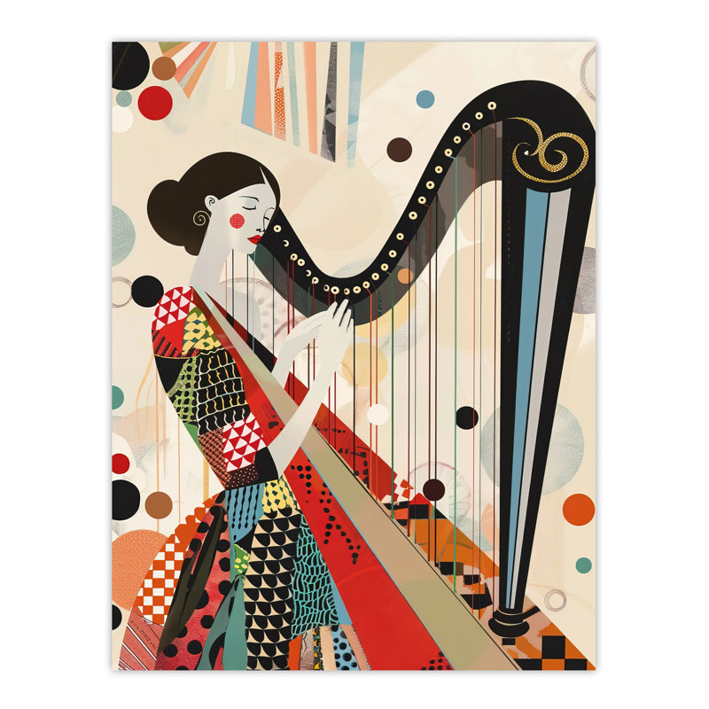Harpist Playing Harp Music Geometric Wall Art Print