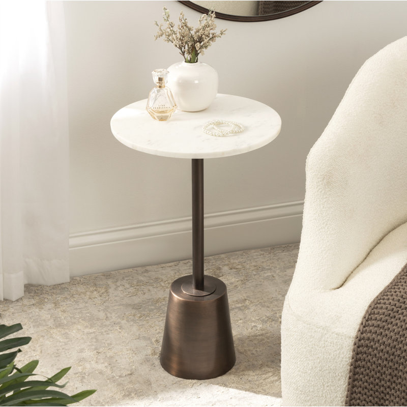 Cemil Marble Top End Table, Bronze, White, 23.25" H x 14" W x 14" D