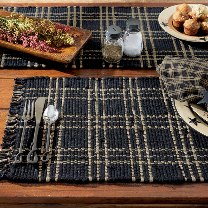 Analeesa Rectangular Plaid Table Runner, Black, 54" x 13"