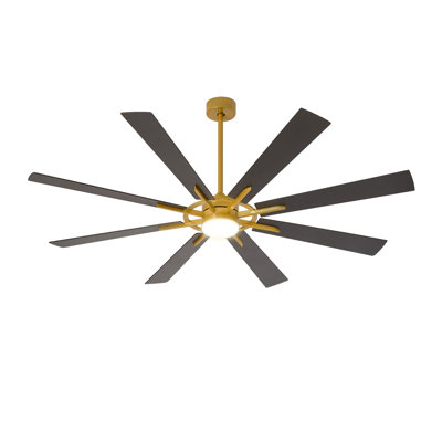 66 inch 8-Blade Ceiling Fan with LED Light Remote App Control Reversible Two-tone Fan Blades Black & Walnut Brozen Fan Body
