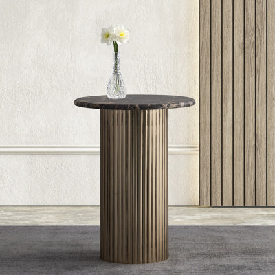 Dark Impradore Marble-Top Table with Brass Antique Round Base