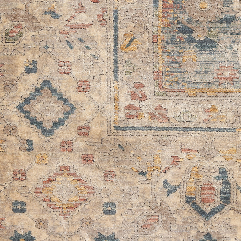 Bungalow Rose Twayne Ivory Blue Vintage Indoor Rug, Rectangle 5'3" x 7'3"