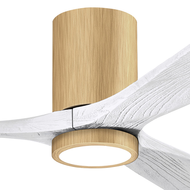 Olivier à 3 pales DEL standard avec ventilateur de plafond et ensemble d'éclairage inclus, Blanc mat, Érable clair, 52"